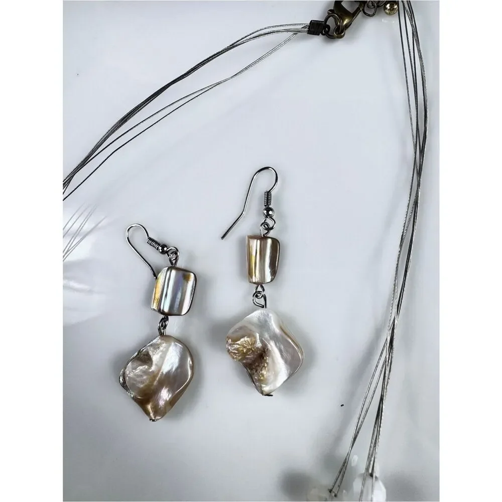 Vintage Mother Of Pearl Shell Multi-Strand Necklace with Earrings